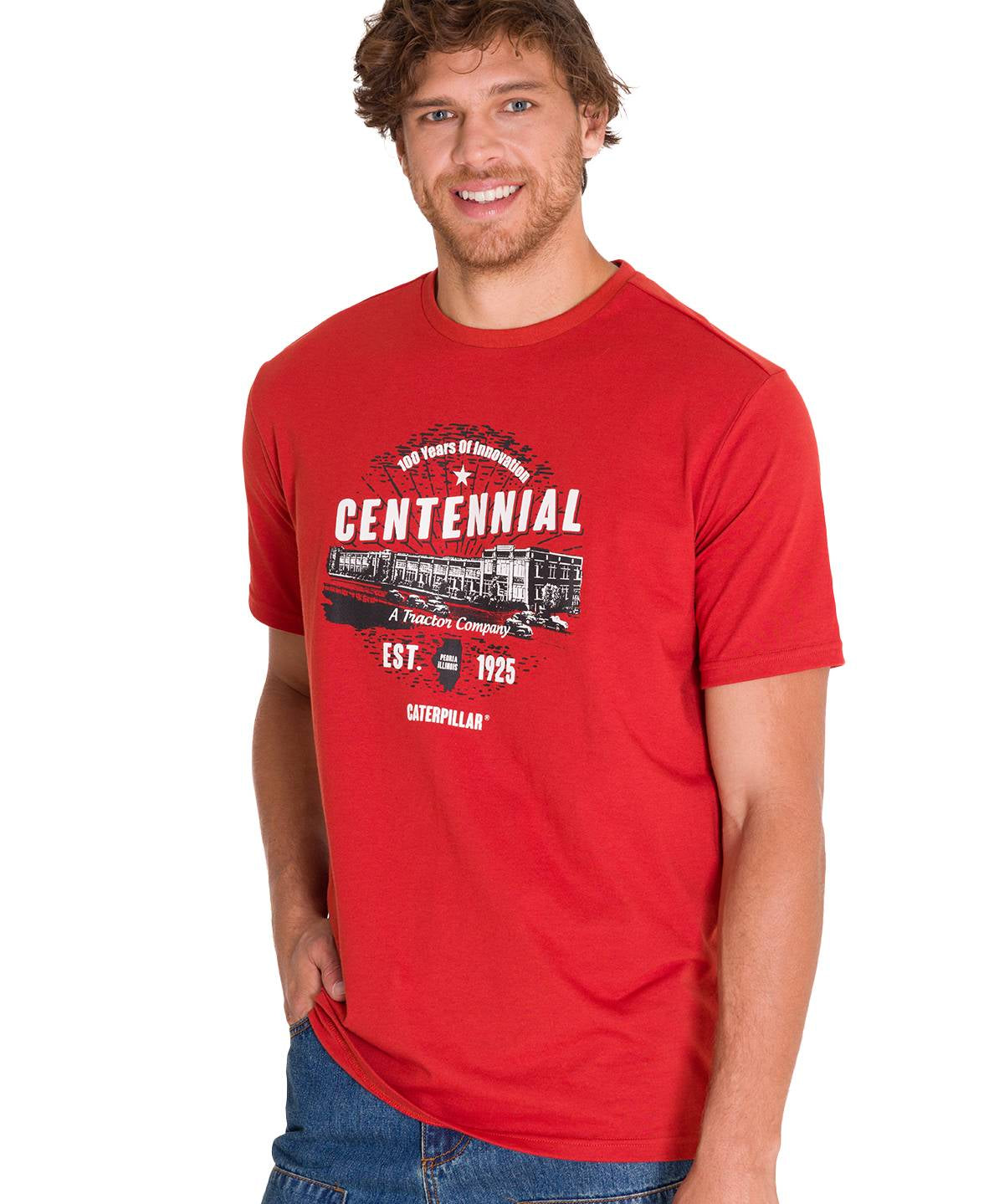 Polera Manga Corta Casual Hombre CENTENNIAL 100 YEARS GRAPHIC TEE  Roja Cat