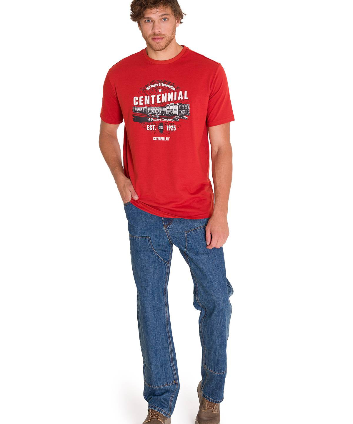 Polera Manga Corta Casual Hombre CENTENNIAL 100 YEARS GRAPHIC TEE  Roja Cat