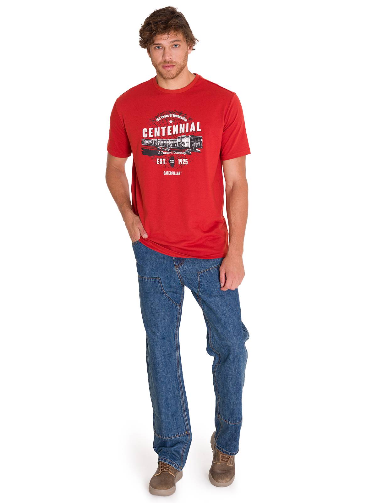 Polera Manga Corta Casual Hombre CENTENNIAL 100 YEARS GRAPHIC TEE  Roja Cat