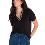 Polera Manga Corta Polo Mujer NOTCH NECK POLO Negra Cat