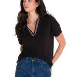 Polera Manga Corta Polo Mujer NOTCH NECK POLO Negra Cat