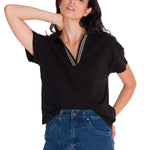 Polera Manga Corta Polo Mujer NOTCH NECK POLO Negra Cat