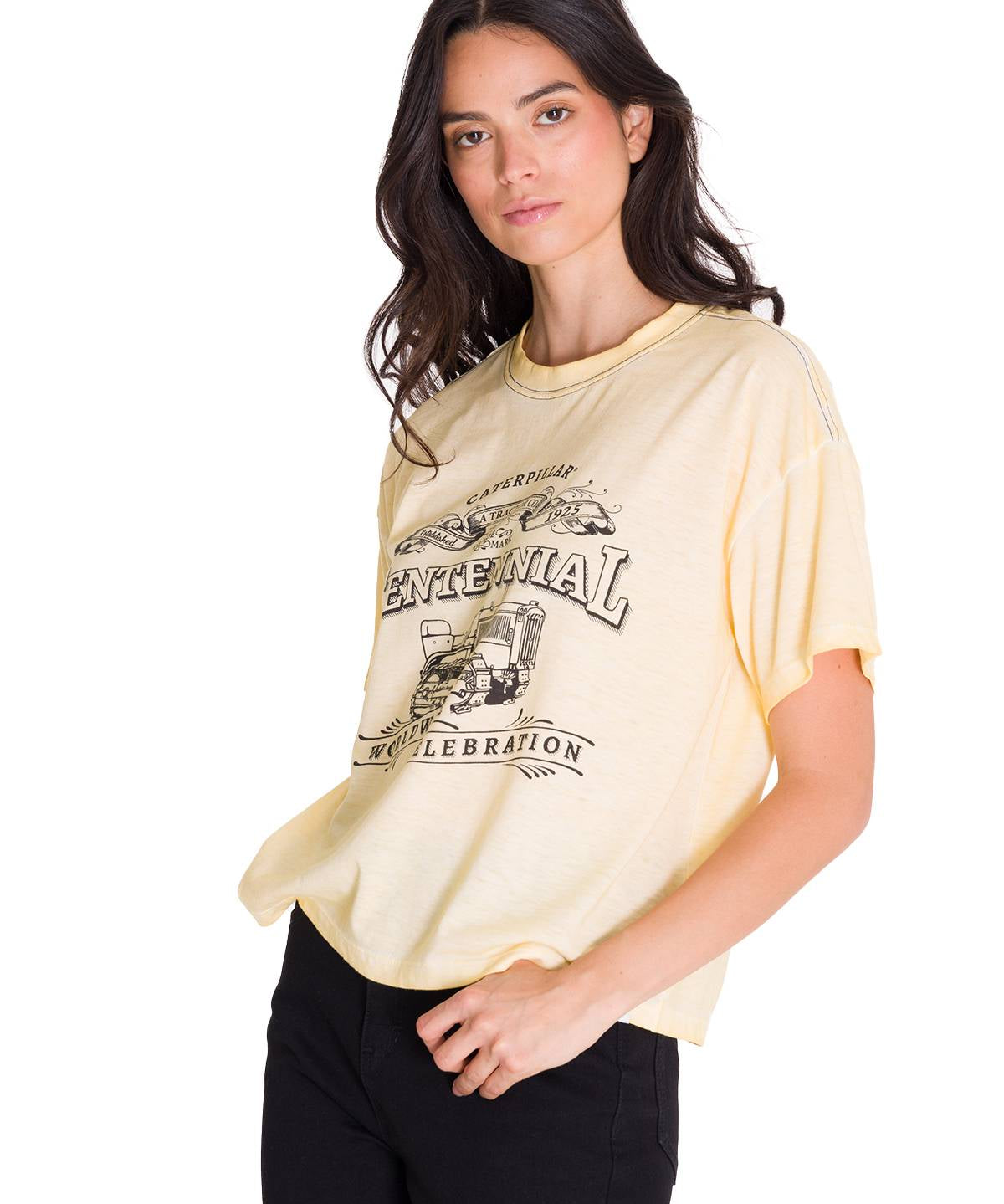 Polera Manga Corta Casual Mujer BOXY CENTENNIAL GRAPHIC TEE Blanca Cat