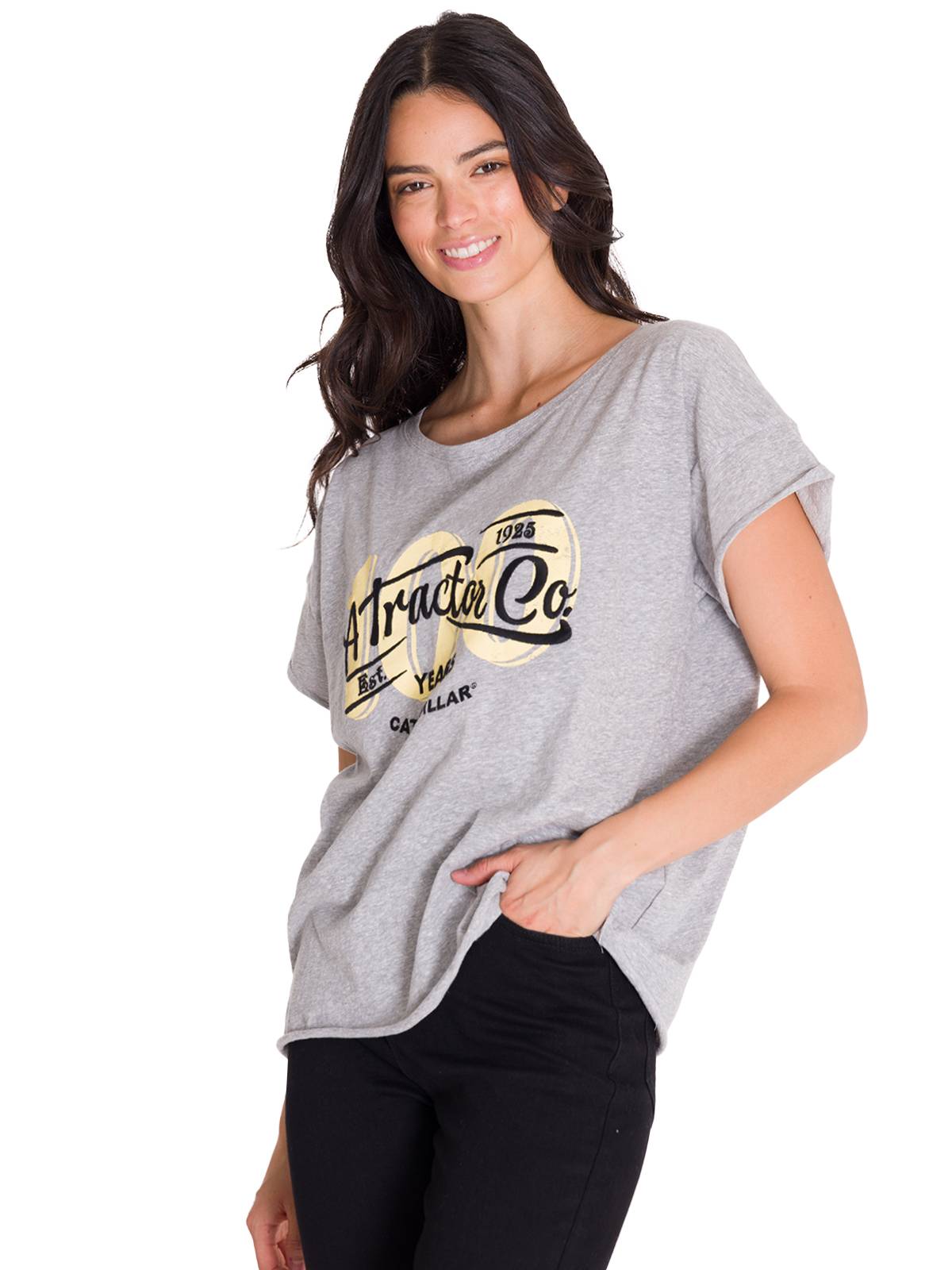 Polera Manga Corta Casual Mujer RELAXED CENTENNIAL GRAPHIC TEE Gris Cat