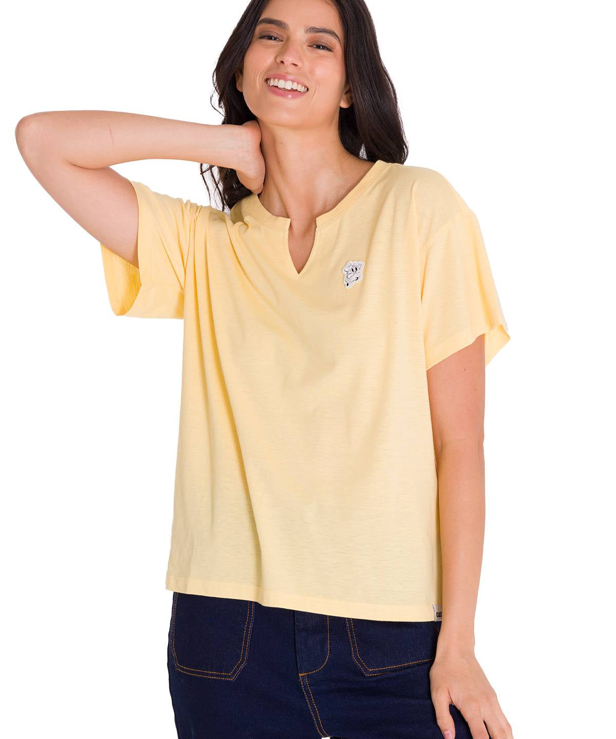 Polera Manga Corta Casual Mujer NOTCH NECK DANNY GRAPHIC TEE Vainilla Cat