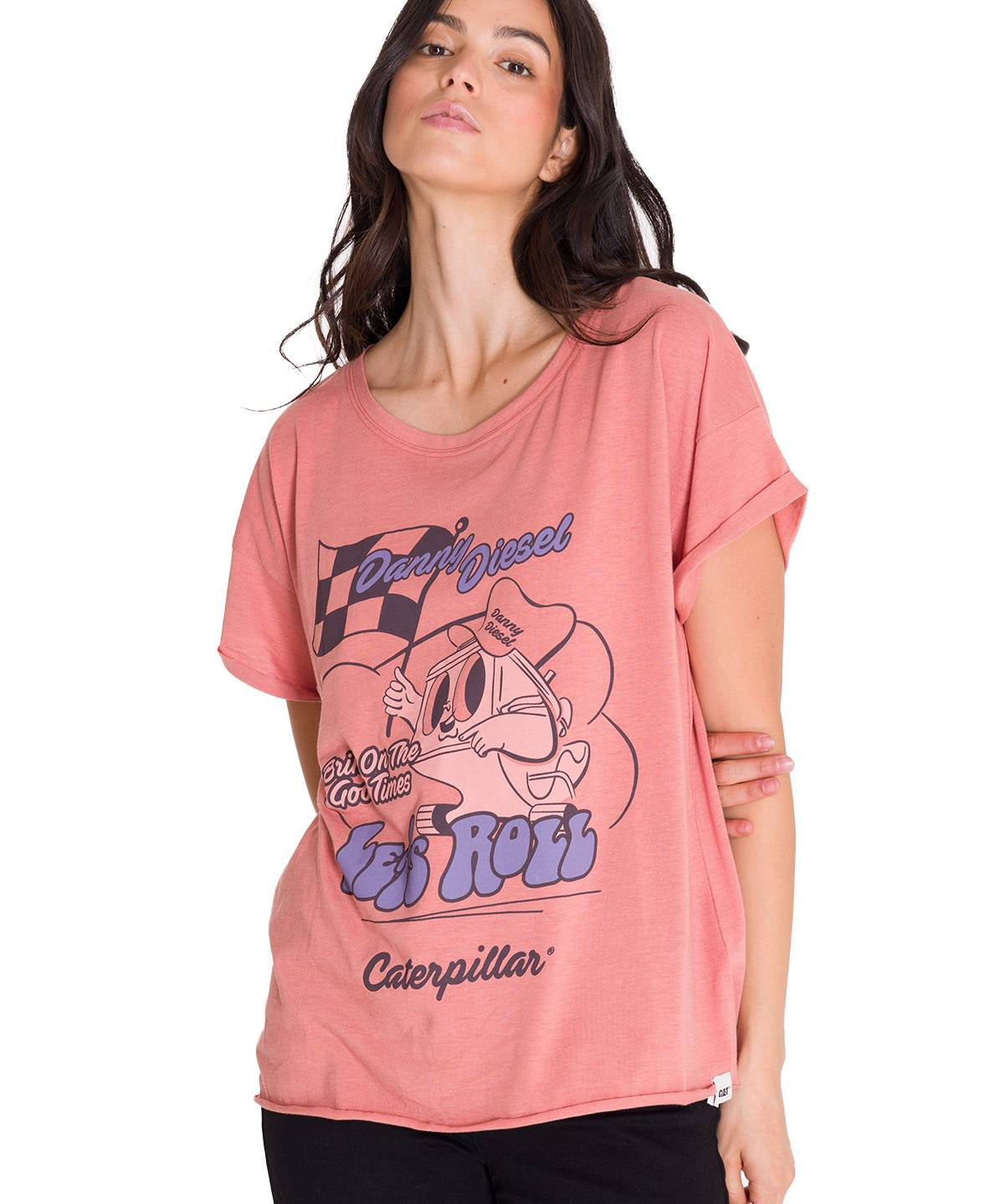 Polera Manga Corta Casual Mujer RELAXED DANNY GRAPHIC TEE Rosada Cat