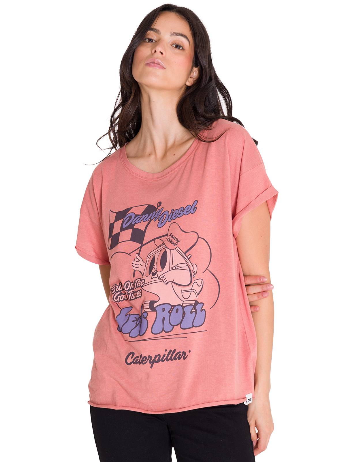 Polera Manga Corta Casual Mujer RELAXED DANNY GRAPHIC TEE Rosada Cat