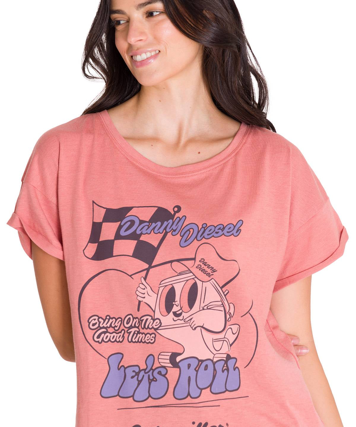 Polera Manga Corta Casual Mujer RELAXED DANNY GRAPHIC TEE Rosada Cat