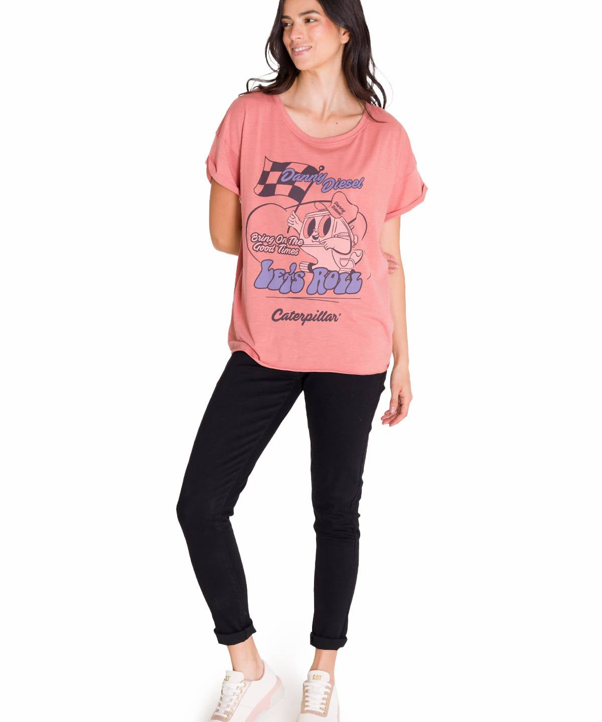 Polera Manga Corta Casual Mujer RELAXED DANNY GRAPHIC TEE Rosada Cat