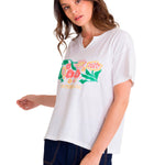 Polera Manga Corta Casual Mujer NOTCH NECK EMBROIDERED FLORAL TEE Blanca Cat
