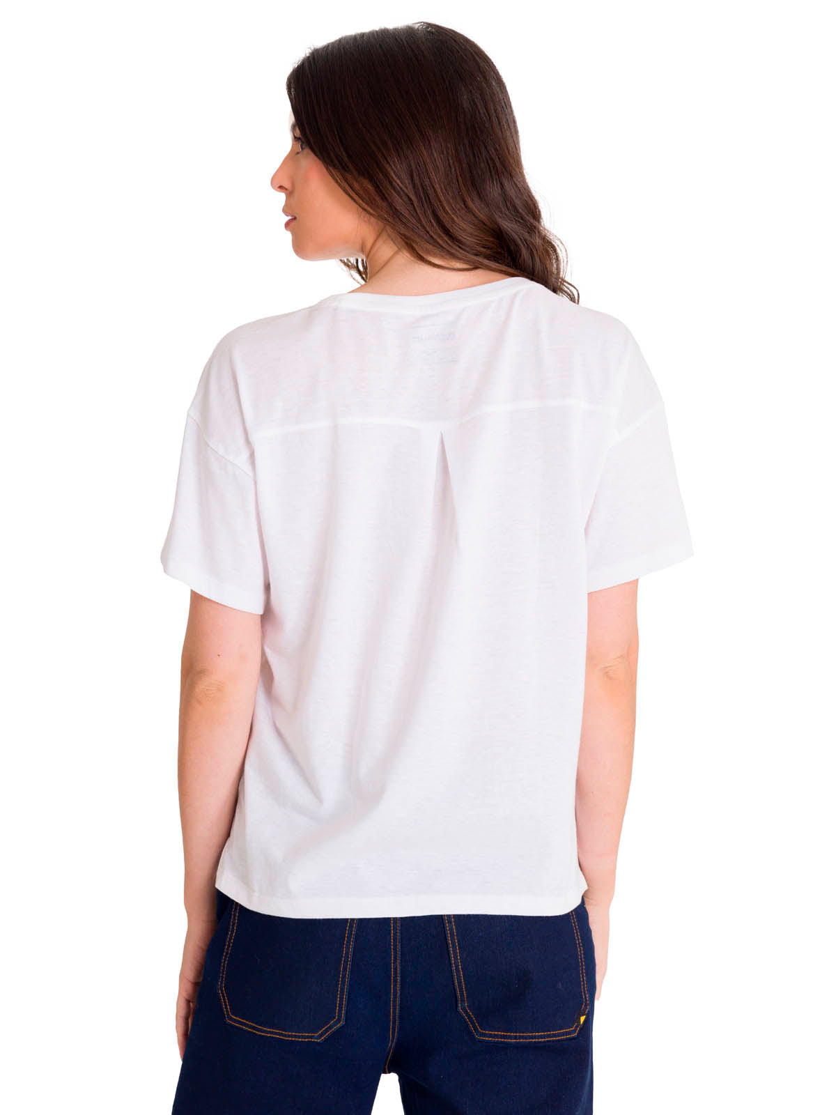 Polera Manga Corta Casual Mujer NOTCH NECK EMBROIDERED FLORAL TEE Blanca Cat