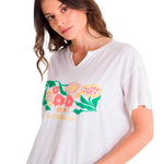 Polera Manga Corta Casual Mujer NOTCH NECK EMBROIDERED FLORAL TEE Blanca Cat