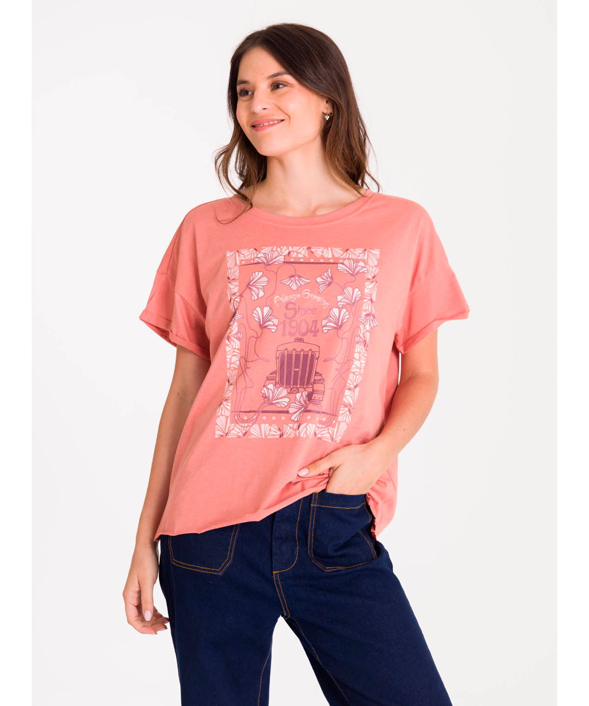 Polera Manga Corta Casual Mujer RELAXED FLORAL GRAPHIC TEE Rosada Cat