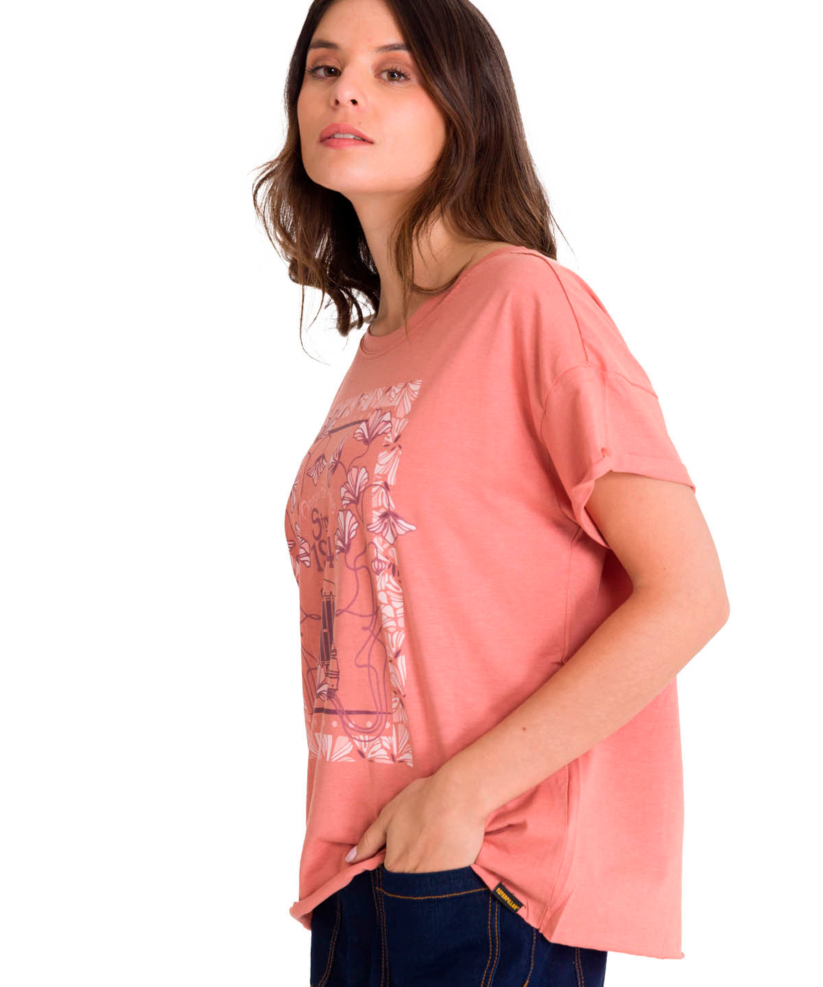 Polera Manga Corta Casual Mujer RELAXED FLORAL GRAPHIC TEE Rosada Cat