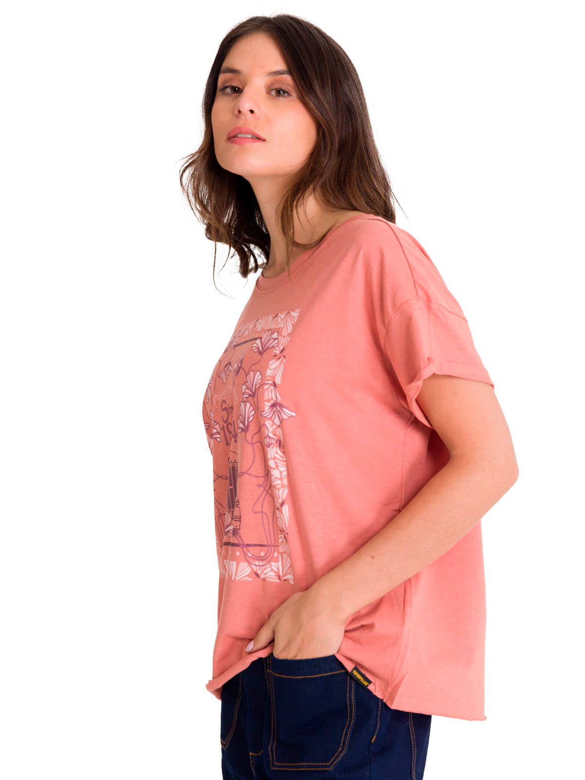 Polera Manga Corta Casual Mujer RELAXED FLORAL GRAPHIC TEE Rosada Cat