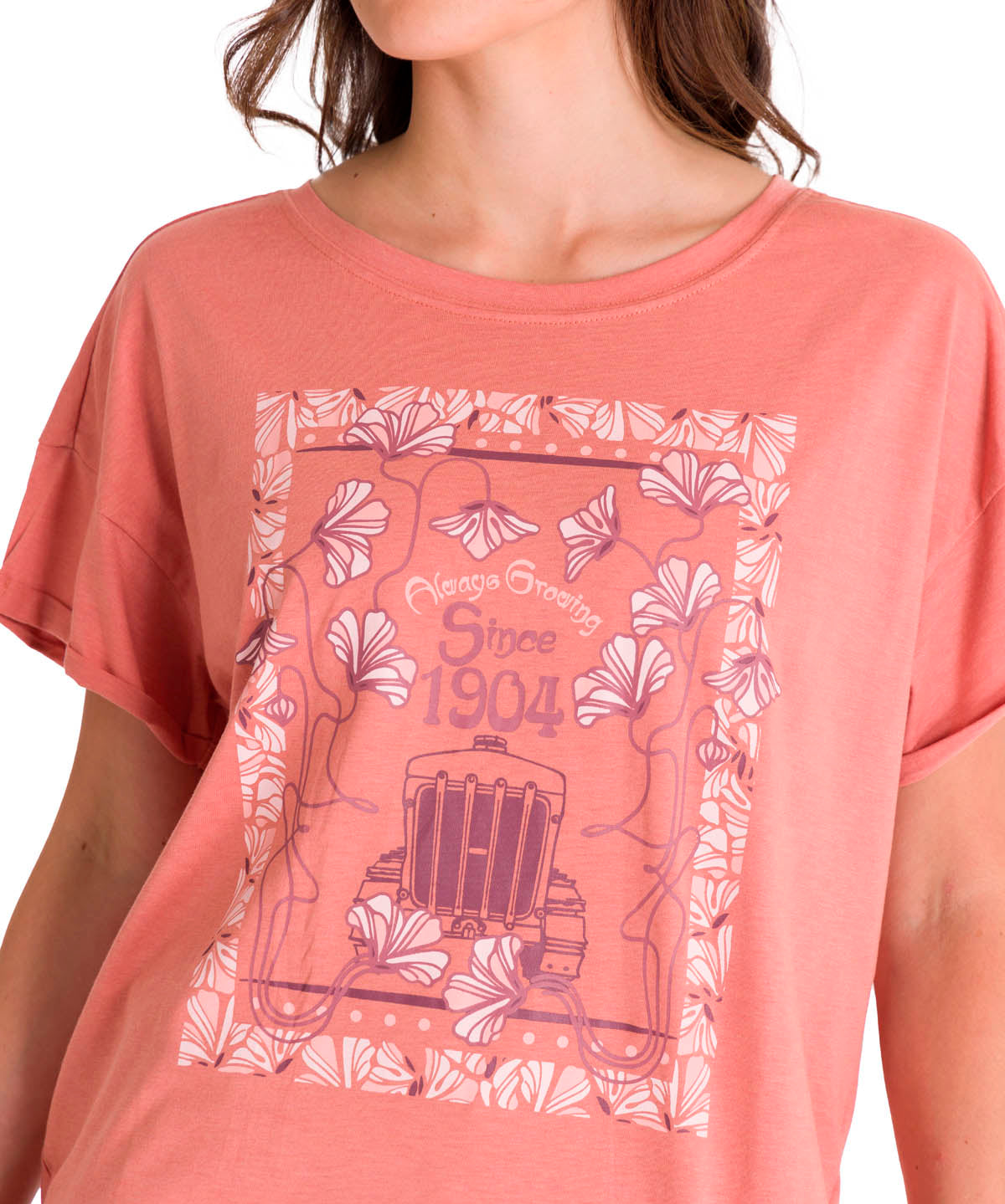 Polera Manga Corta Casual Mujer RELAXED FLORAL GRAPHIC TEE Rosada Cat