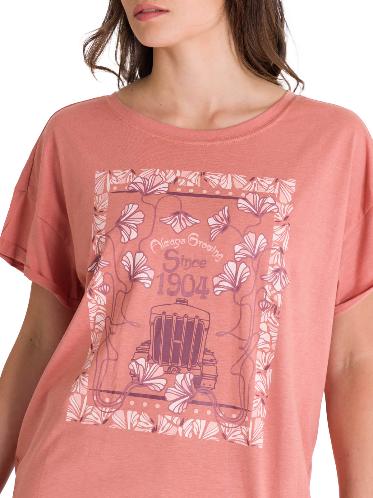 Polera Manga Corta Casual Mujer RELAXED FLORAL GRAPHIC TEE Rosada Cat