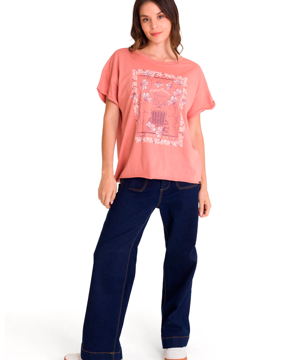 Polera Manga Corta Casual Mujer RELAXED FLORAL GRAPHIC TEE Rosada Cat