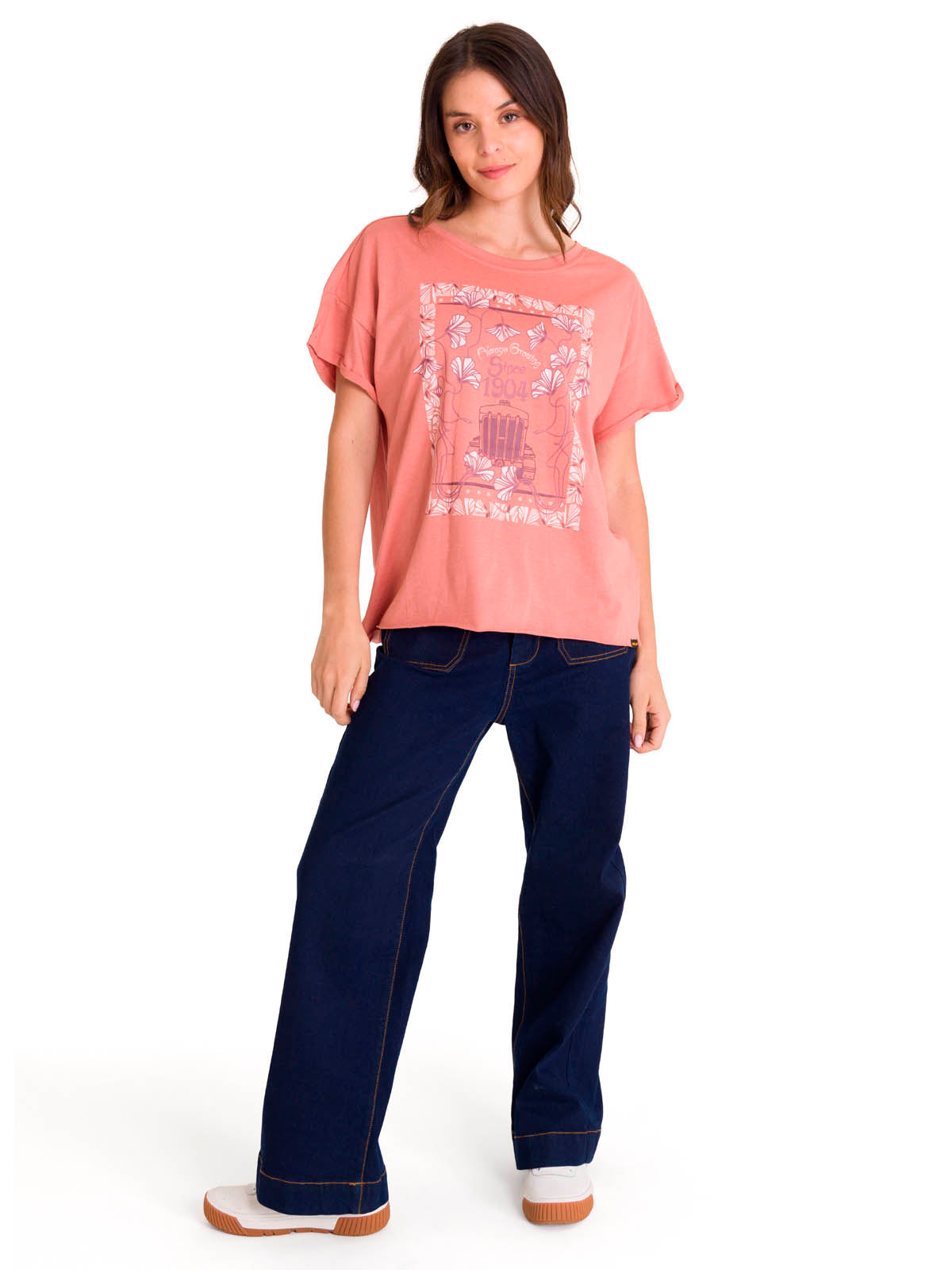 Polera Manga Corta Casual Mujer RELAXED FLORAL GRAPHIC TEE Rosada Cat