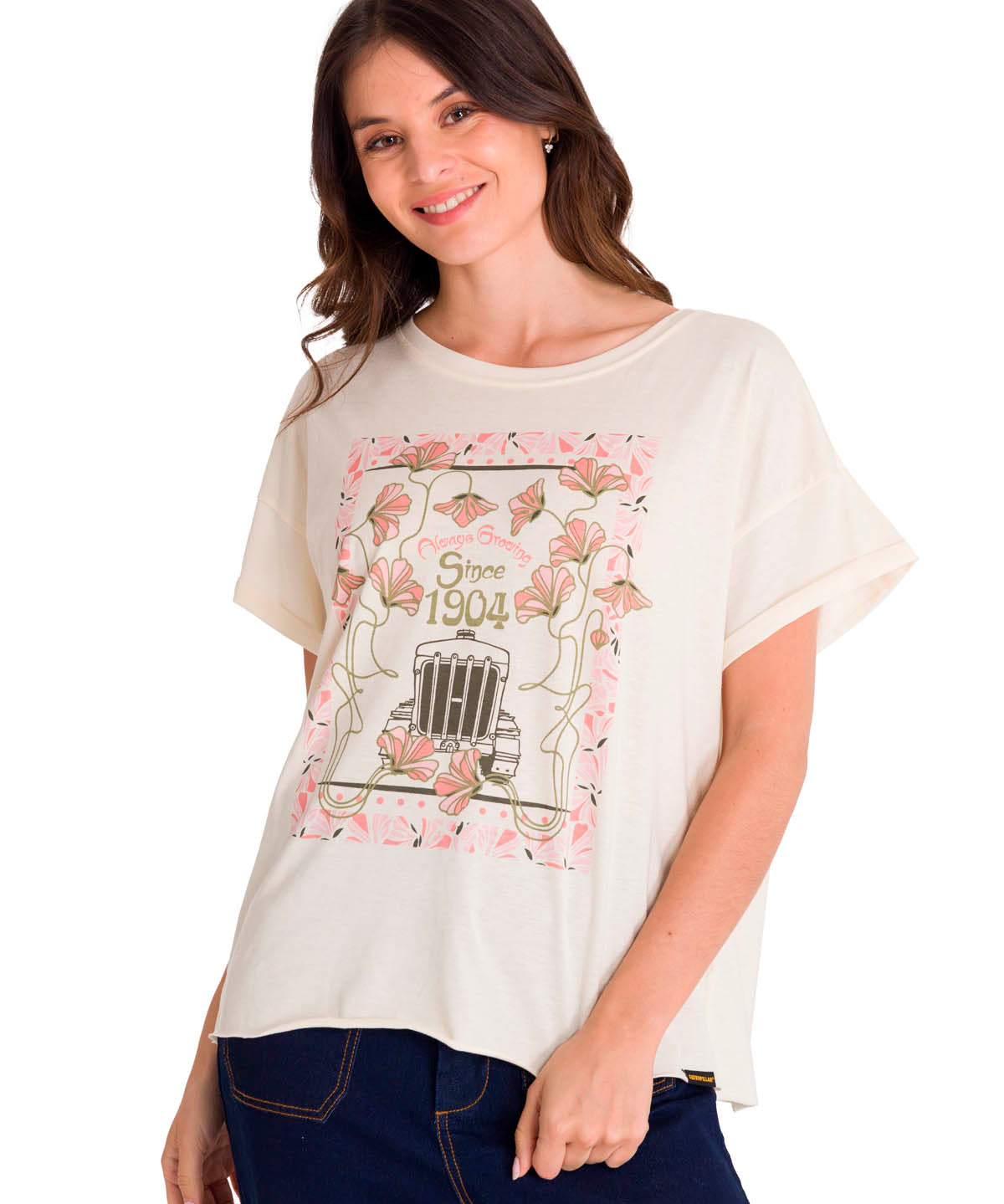 Polera Manga Corta Casual Mujer RELAXED FLORAL GRAPHIC TEE Blanca Cat