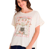 Polera Manga Corta Casual Mujer RELAXED FLORAL GRAPHIC TEE Blanca Cat