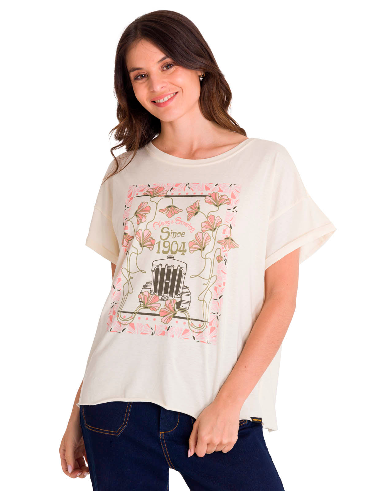 Polera Manga Corta Casual Mujer RELAXED FLORAL GRAPHIC TEE Blanca Cat