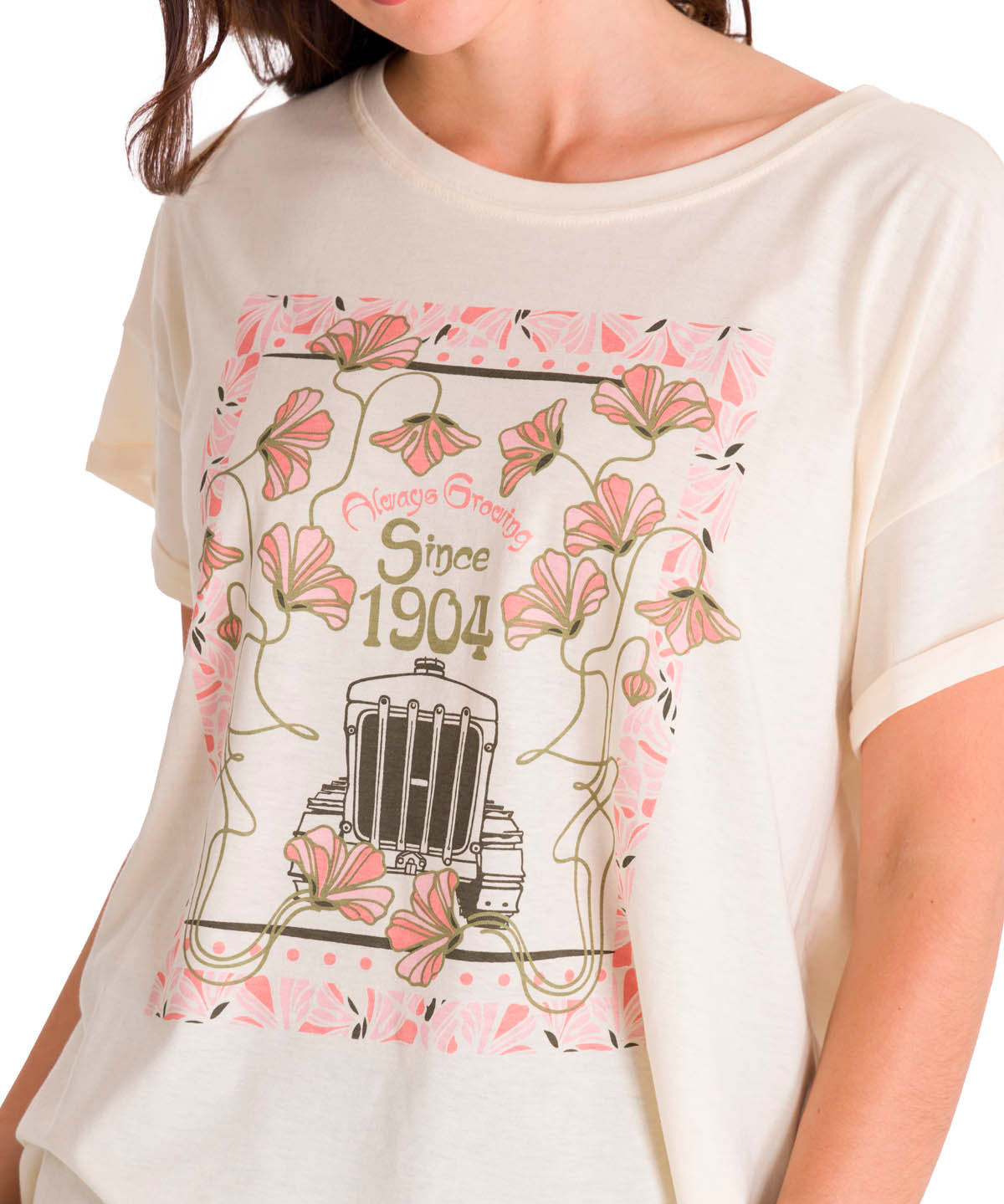 Polera Manga Corta Casual Mujer RELAXED FLORAL GRAPHIC TEE Blanca Cat