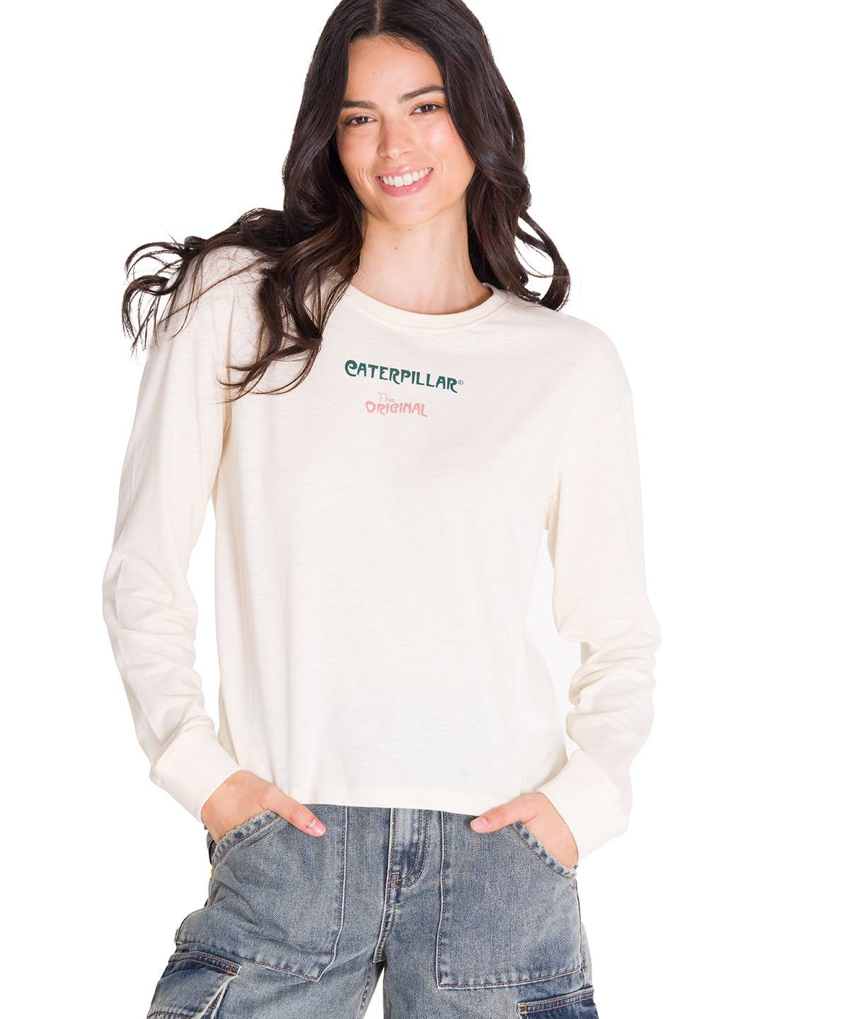 Polera Manga Larga Casual Mujer L/S FLORAL GRAPHIC TEE Blanca Cat