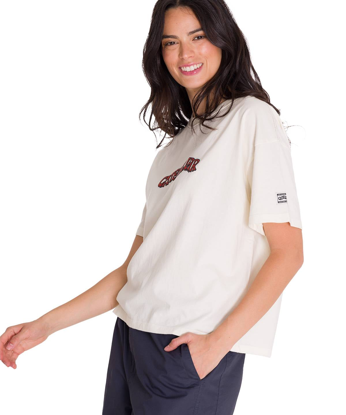 Polera Manga Corta Casual Mujer BOXY HEAVYWEIGHT HERITAGE 1925 GRAPHIC TEE Blanca Cat