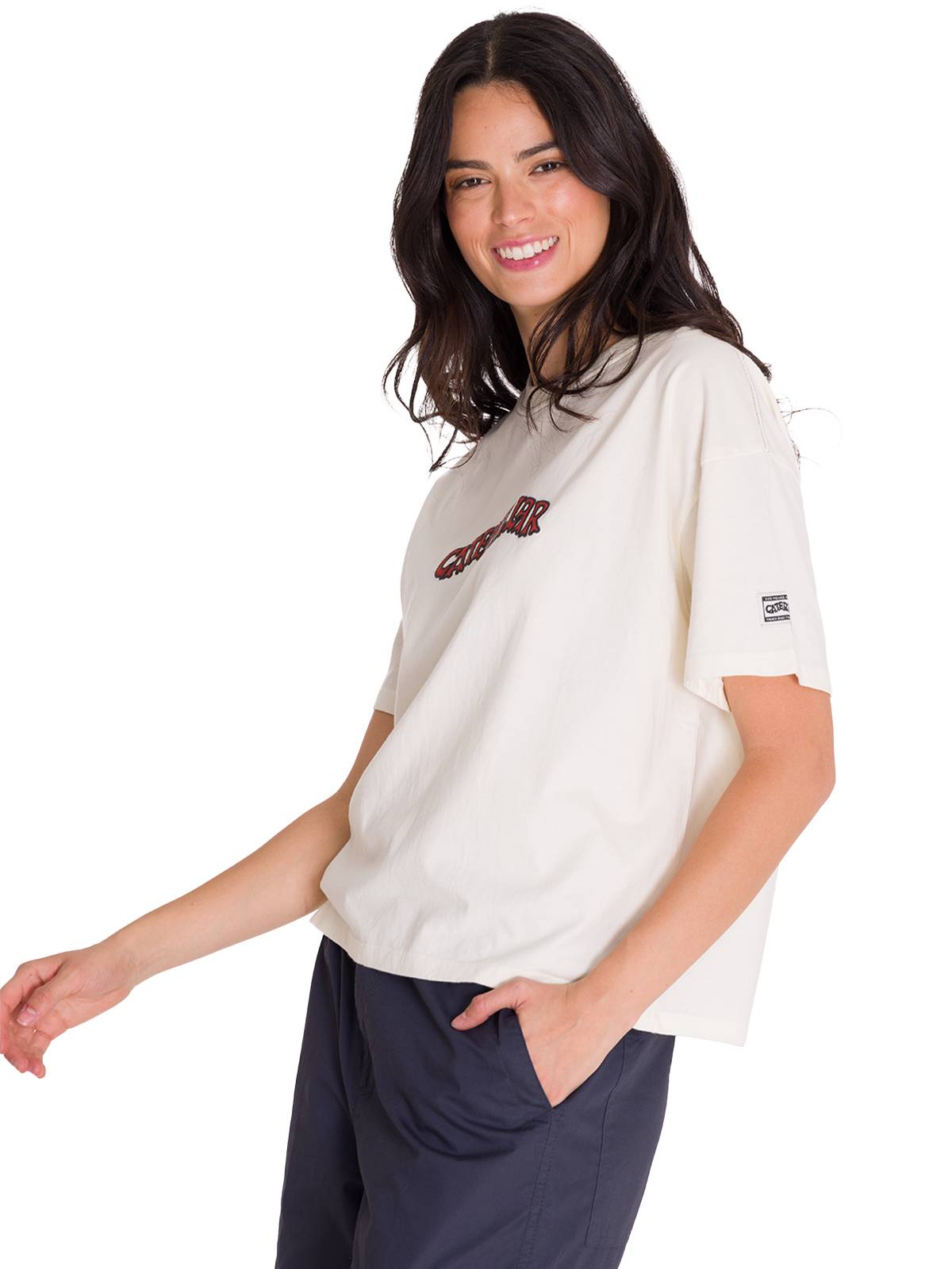 Polera Manga Corta Casual Mujer BOXY HEAVYWEIGHT HERITAGE 1925 GRAPHIC TEE Blanca Cat