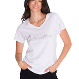 Polera Manga Corta Cuello V Mujer CAT METALLIC SCRIPT V-NECK TEE Blanca Cat