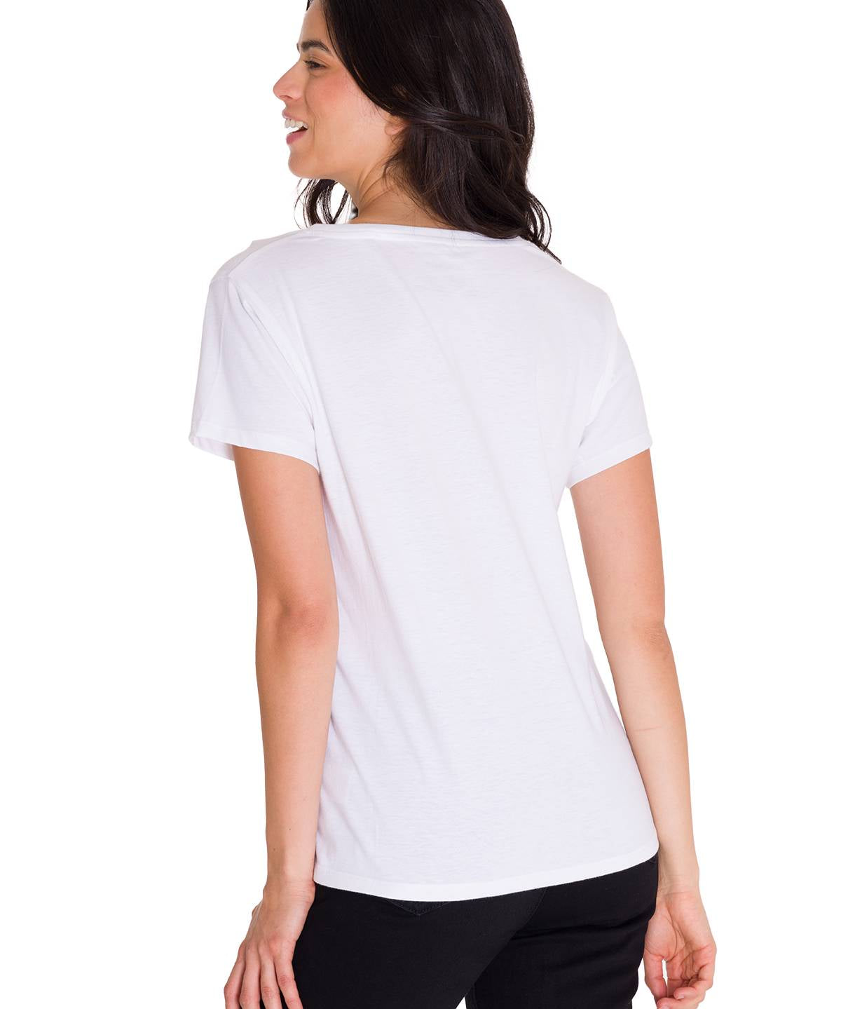Polera Manga Corta Cuello V Mujer CAT METALLIC SCRIPT V-NECK TEE Blanca Cat