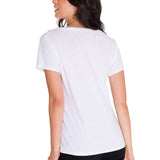 Polera Manga Corta Cuello V Mujer CAT METALLIC SCRIPT V-NECK TEE Blanca Cat