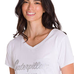 Polera Manga Corta Cuello V Mujer CAT METALLIC SCRIPT V-NECK TEE Blanca Cat