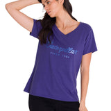 Polera Manga Corta Cuello V Mujer CAT METALLIC SCRIPT V-NECK Indigo Cat