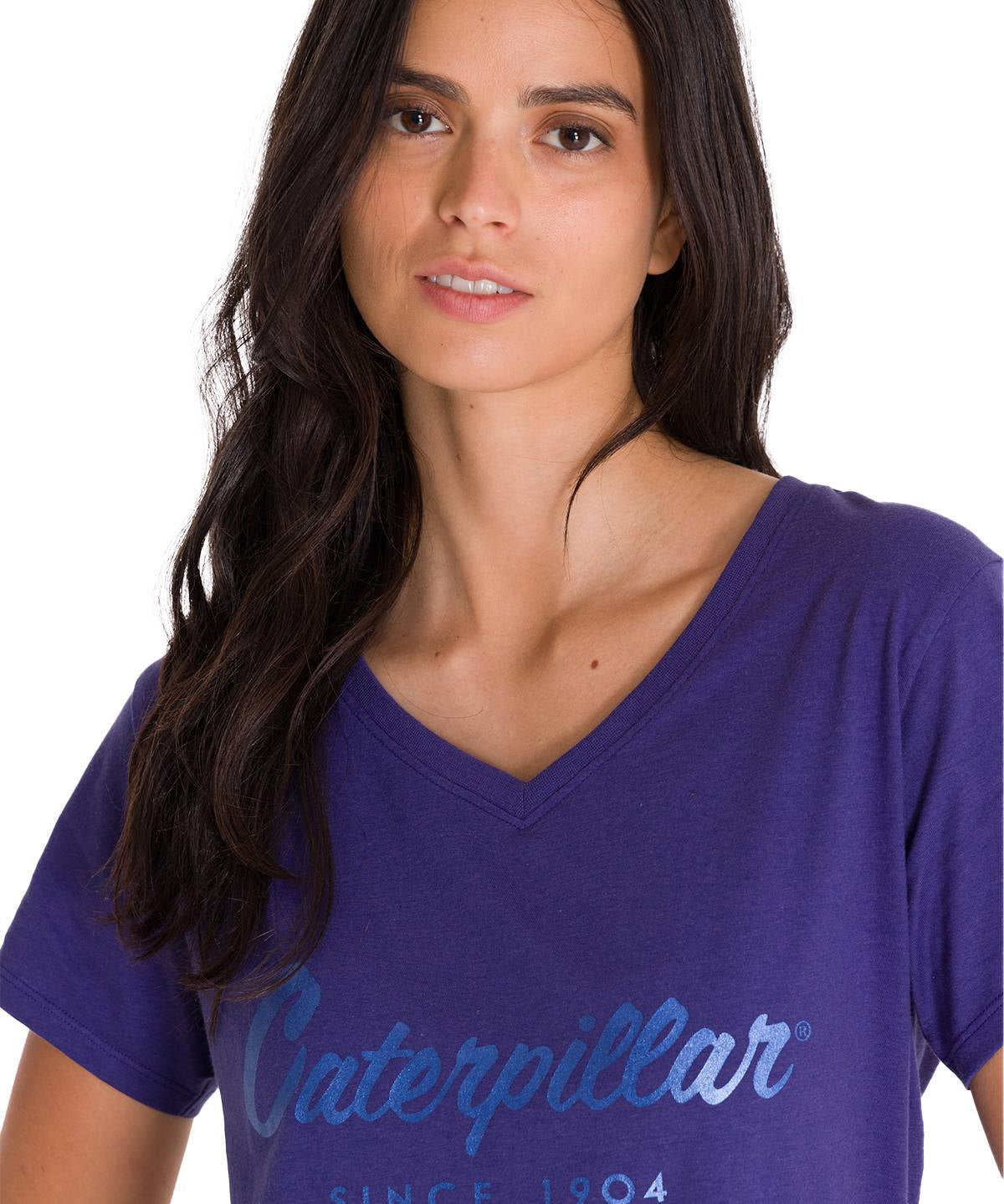 Polera Manga Corta Cuello V Mujer CAT METALLIC SCRIPT V-NECK Indigo Cat