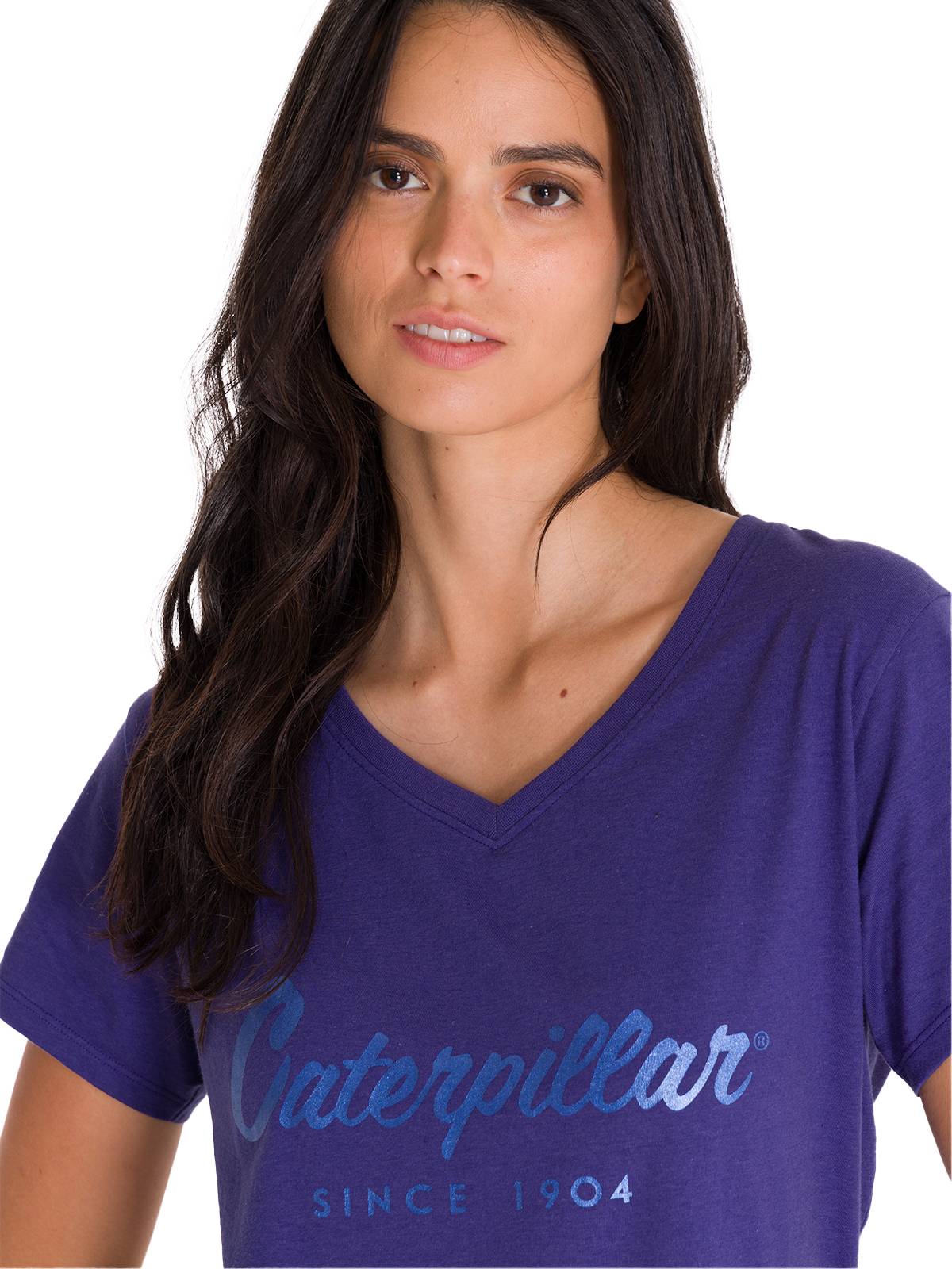 Polera Manga Corta Cuello V Mujer CAT METALLIC SCRIPT V-NECK Indigo Cat