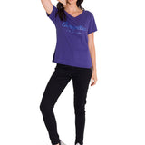 Polera Manga Corta Cuello V Mujer CAT METALLIC SCRIPT V-NECK Indigo Cat