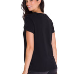 Polera Manga Corta Cuello V Mujer CAT METALLIC SCRIPT V-NECK TEE Negra Cat