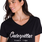 Polera Manga Corta Cuello V Mujer CAT METALLIC SCRIPT V-NECK TEE Negra Cat