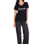 Polera Manga Corta Cuello V Mujer CAT METALLIC SCRIPT V-NECK TEE Negra Cat