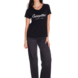 Polera Manga Corta Cuello V Mujer CAT METALLIC SCRIPT V-NECK TEE Negra Cat