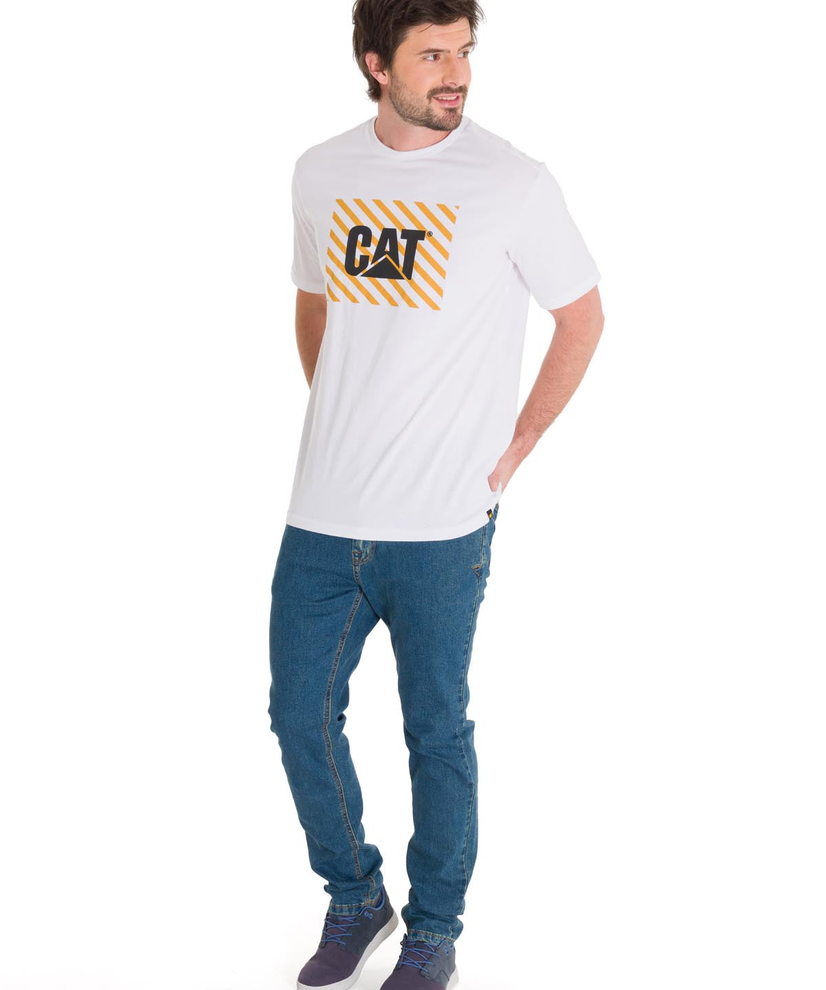 Polera Manga Corta Hombre EVERYDAY WORKWEAR GRAPHIC TEE Blanca Cat