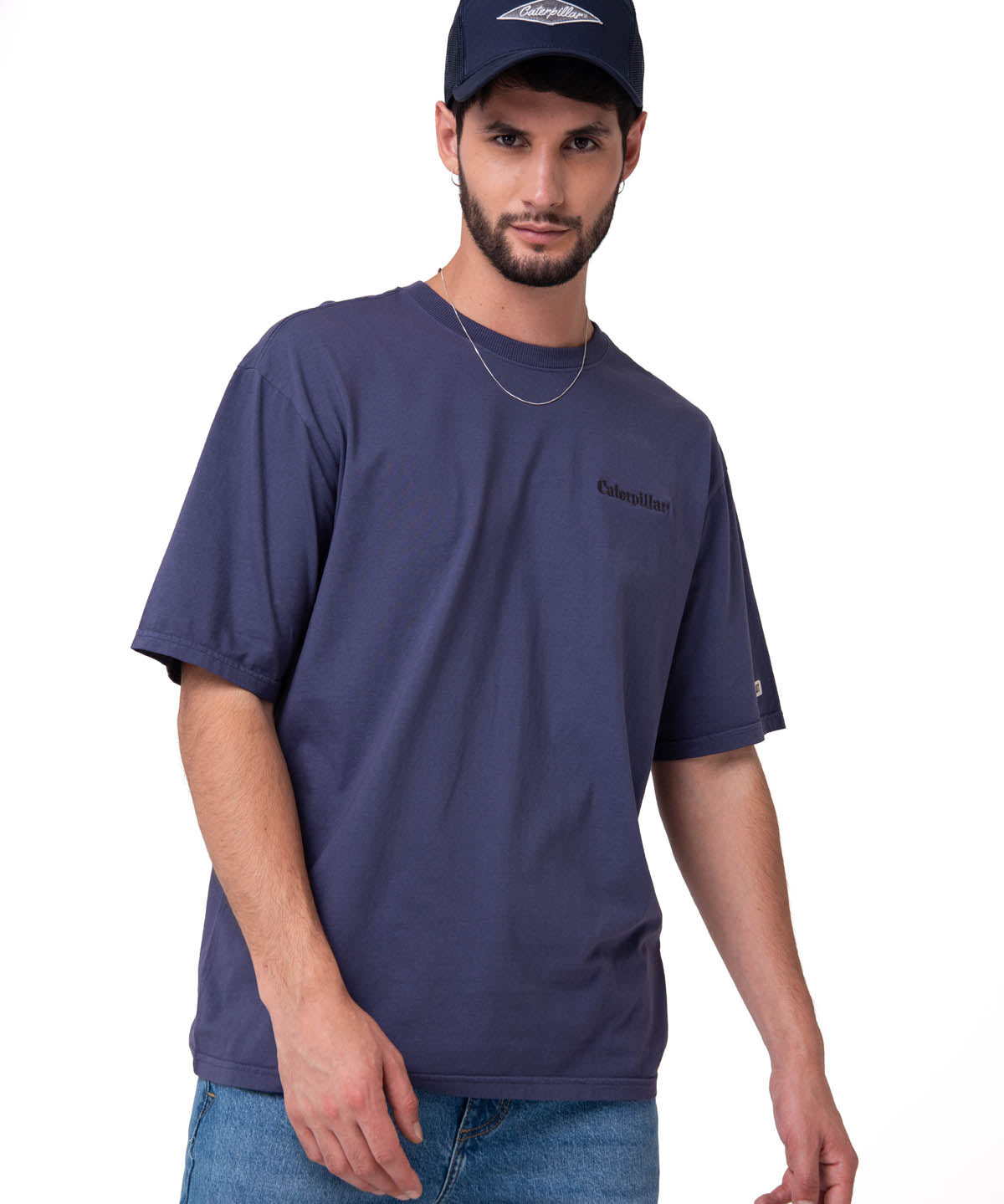 Polera Manga Corta Hombre Heavyweight Relaxed Azul Cat