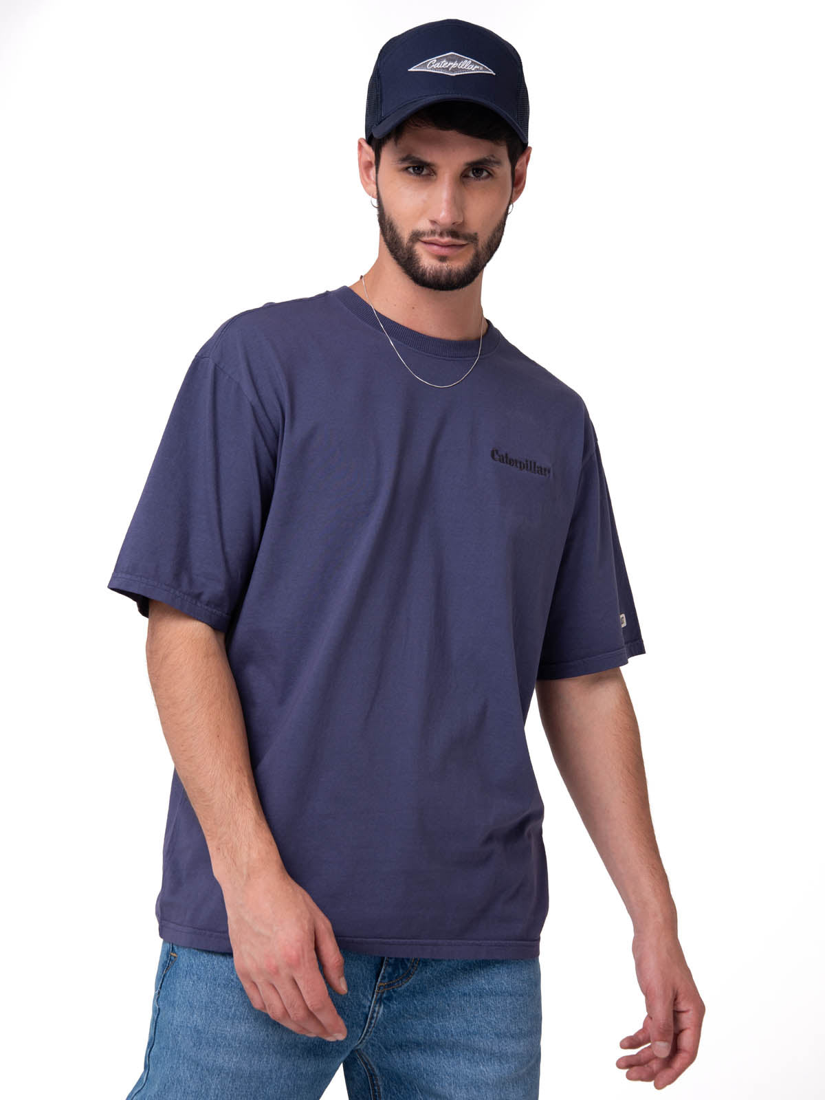 Polera Manga Corta Hombre Heavyweight Relaxed Azul Cat