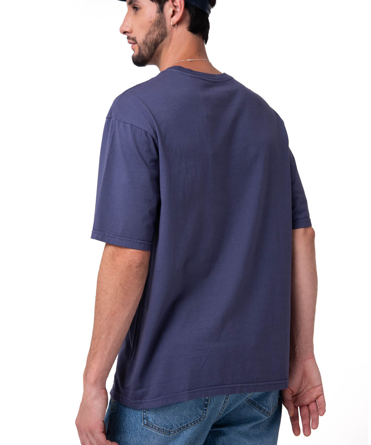 Polera Manga Corta Hombre Heavyweight Relaxed Azul Cat