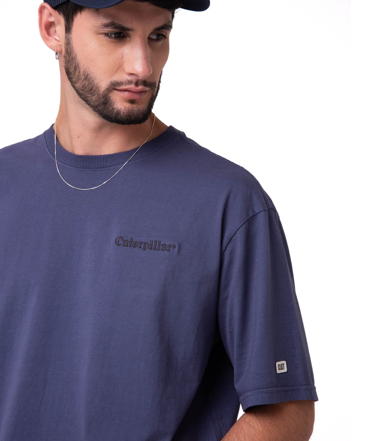 Polera Manga Corta Hombre Heavyweight Relaxed Azul Cat