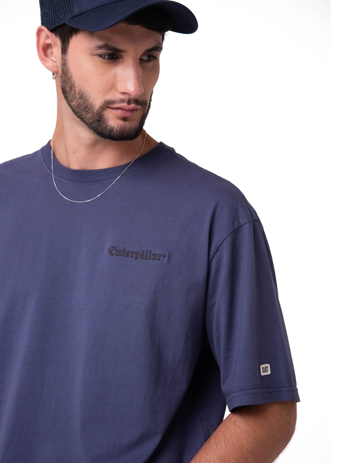 Polera Manga Corta Hombre Heavyweight Relaxed Azul Cat