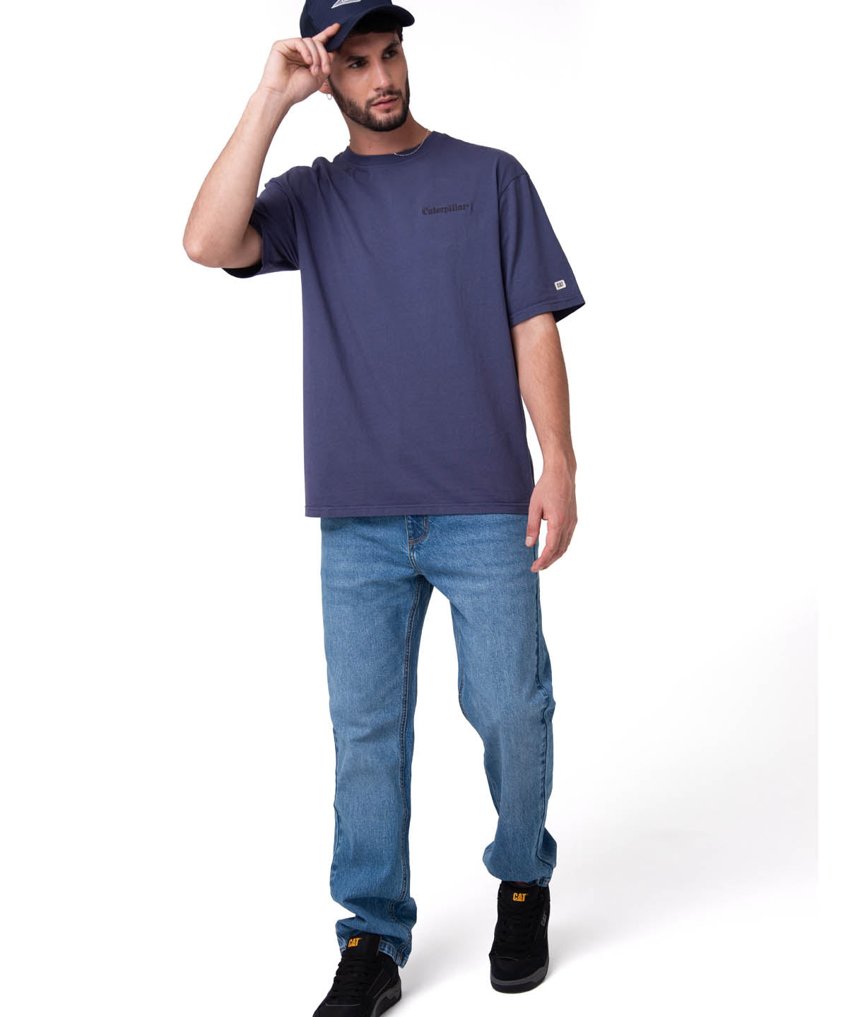 Polera Manga Corta Hombre Heavyweight Relaxed Azul Cat