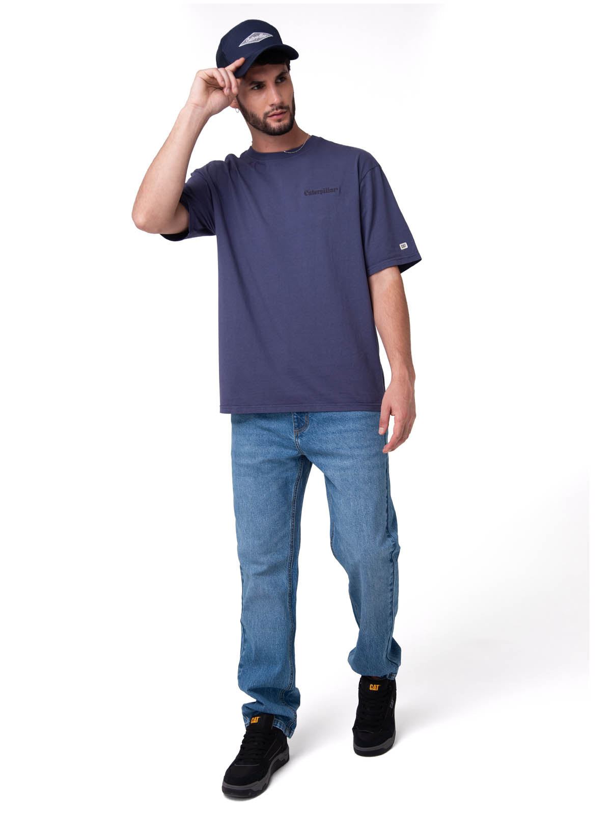 Polera Manga Corta Hombre Heavyweight Relaxed Azul Cat